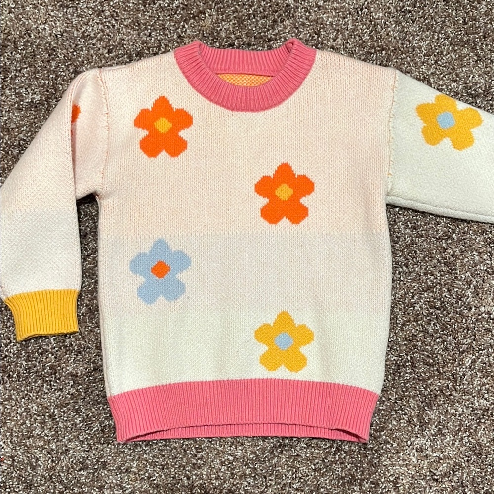 SHEIN Kids Sweater with Floral Design - Pink, Orange, Yellow, Blue